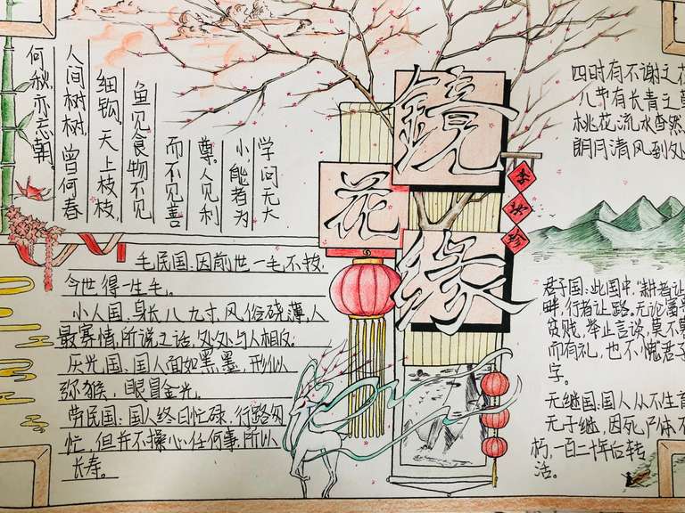 9208作者:邓柏依 ,介绍:《镜花缘》继承了《山海经》中的《海外西经》《大荒西经》的一些材料,经过李汝珍的再次创造,加入了他的丰富想象,运用夸张、隐喻、反衬等手法,以幽默的笔调创作出了独特的结构,思想新颖的长篇小说。